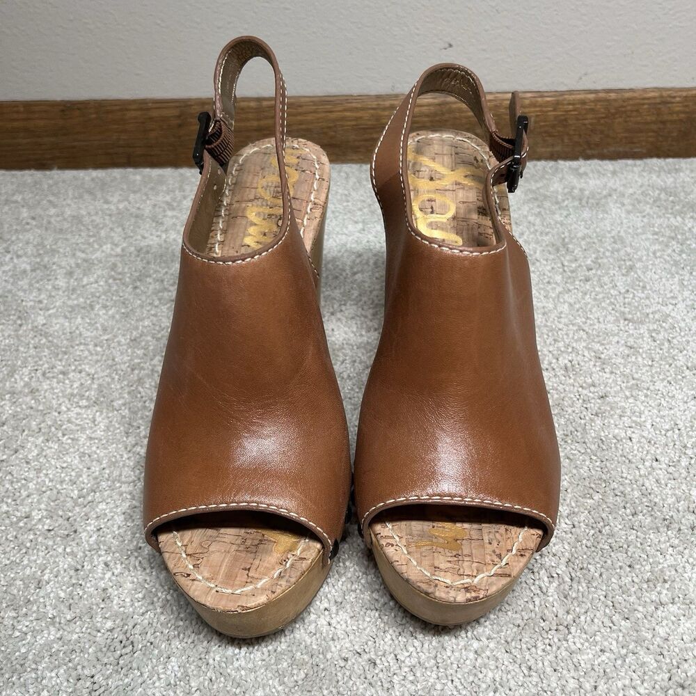 Sam Edelman Camilla Slingback Wedge Sandal Wo 7.5 Studded Brown Leather Platform - Picture 2 of 11